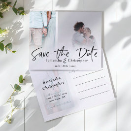 Moderne Save the Date Elegante Script Foto Collage Ankündigungspostkarte