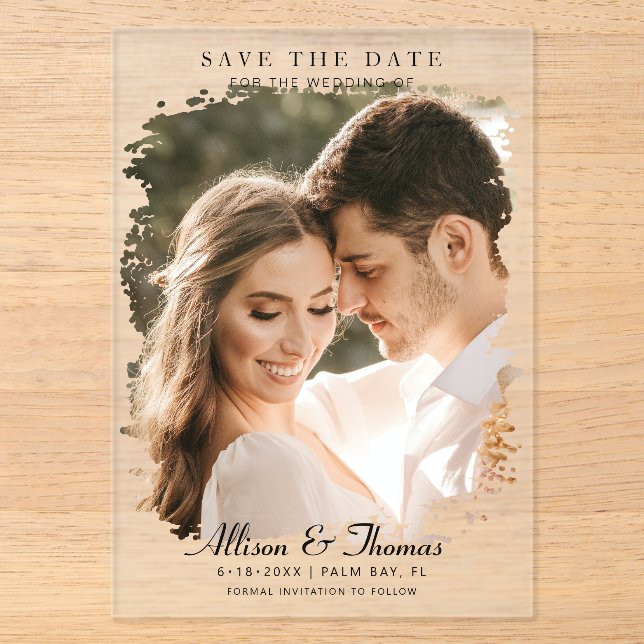 Moderne Save the Date Foto Chic Wedding Acryleinladungen (Vorderseite)