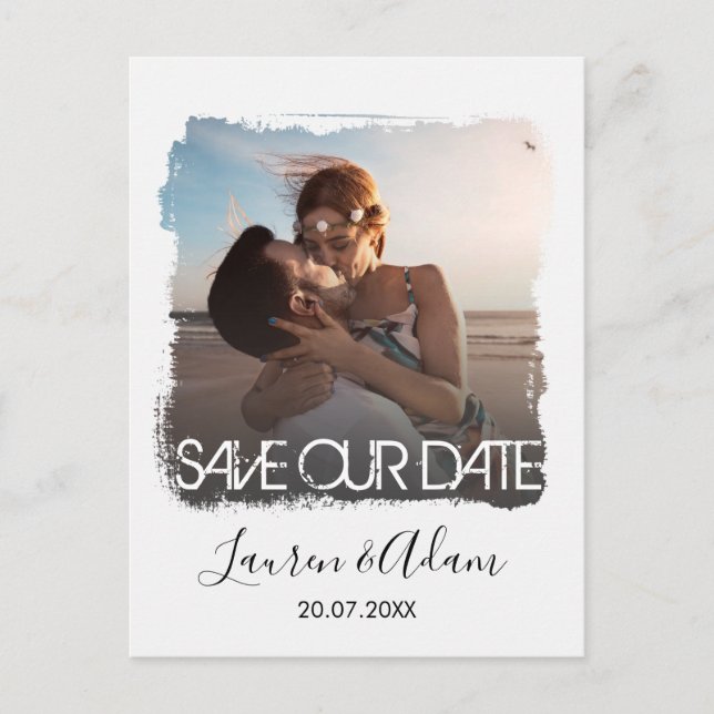 Moderne Save the Date-Foto-Hochzeit Ankündigungspostkarte (Vorderseite)