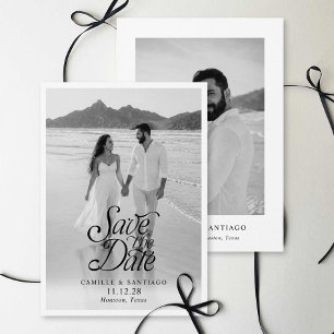 Moderne Save-the-Date-Foto Schwarzweißkarte Save The Date