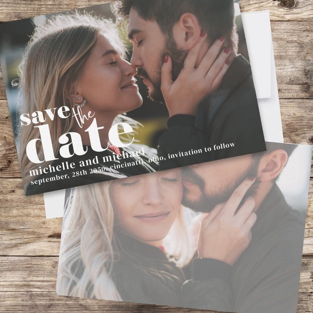 Moderne Save the Date Fotovorlagenhochzeit (A double-sided photo wedding save the date card.)