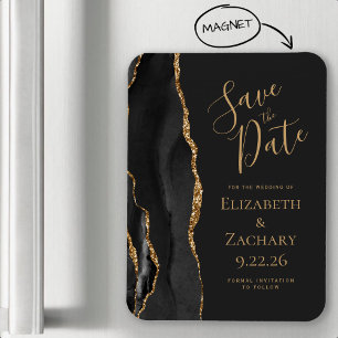 Moderne Save the Date Karte aus schwarzem Achat mi Magnet