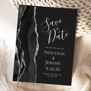 Moderne Save-the-Date-Karte aus schwarzem Achat un Postkarte