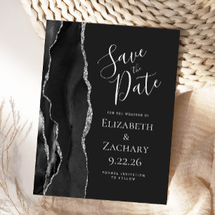 Moderne Save-the-Date-Karte in Schwarz Silber Agat Ankündigungspostkarte