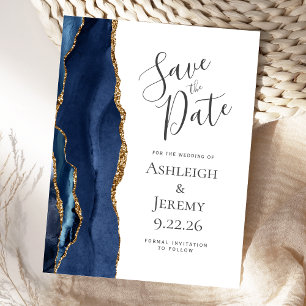 Moderne Save the Date Karte mit Achat in Navy Blau