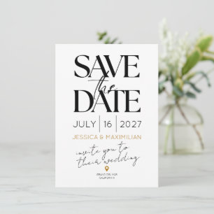 Moderne Save-the-Date-Karte mit goldenen Akzenten Karte