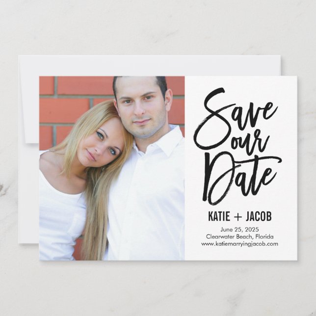 Moderne Save the Date-Karte mit Pinsel Dankeskarte (Vorderseite)