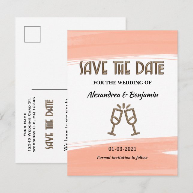 Moderne Save the Date Korallenkoralle Postkarte (Vorne/Hinten)