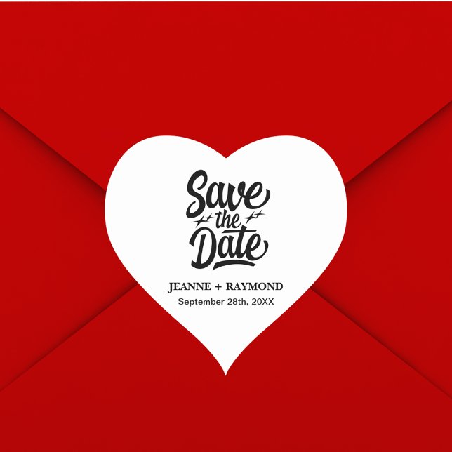 Moderne Save the Date maßgeschneiderte Hochzeitsan Herz-Aufkleber (Von Creator hochgeladen)