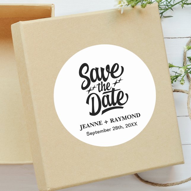 Moderne Save the Date maßgeschneiderte Hochzeitsan Runder Aufkleber (Von Creator hochgeladen)