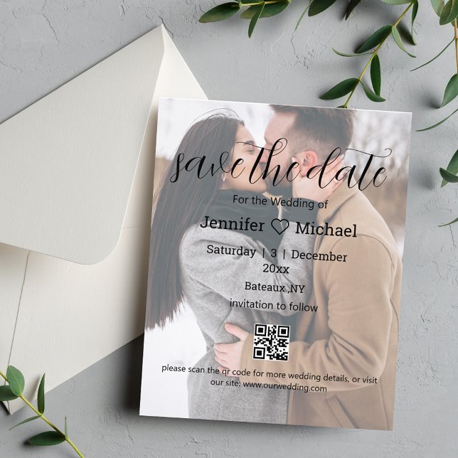 moderne Save the Date qr Foto Hochzeit Flyer (Von Creator hochgeladen)