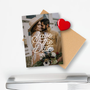 Moderne Save The Date Retro-Schrift Foto-Hochzeit Magnet