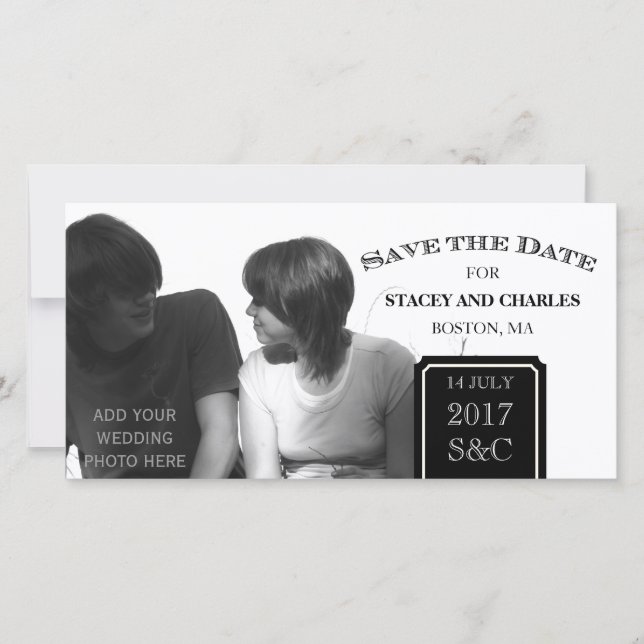 Moderne Save the Date Schwarz-Weiß-Fotokarten (Vorderseite)