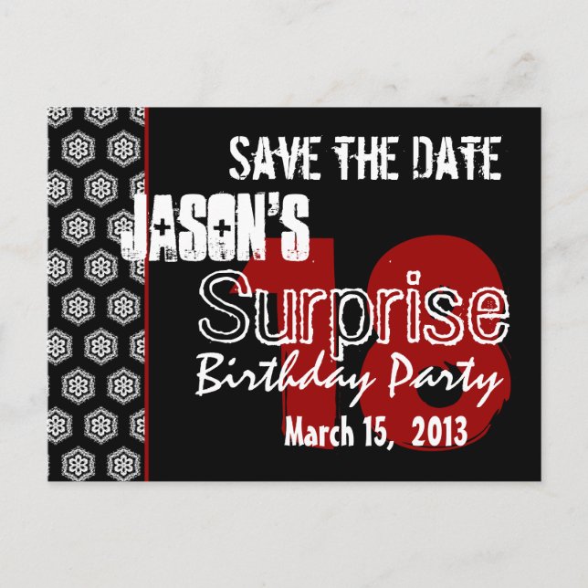 Moderne Save the Date Überraschung 18. Party W1426 Ankündigungspostkarte (Vorderseite)