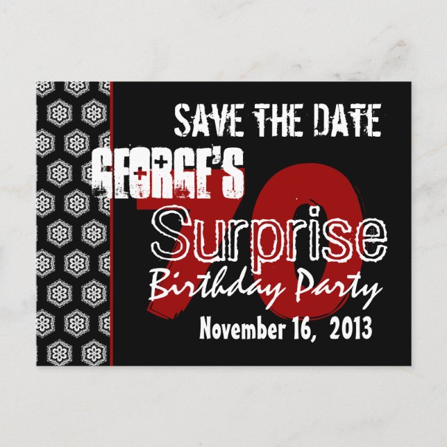 Moderne Save the Date Überraschung 70. Party W1943 Ankündigungspostkarte (Vorderseite)