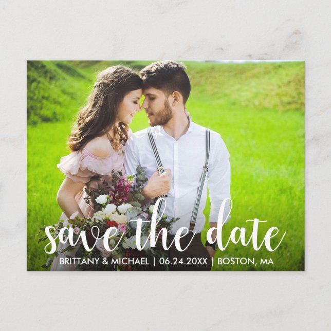 Moderne Save the Date Verlobung Couple Foto WS Postkarte (Vorderseite)