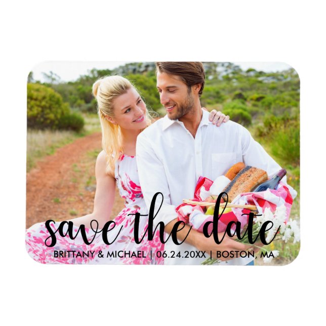 Moderne Save the Date Verlobung Paare Foto Magnet (Horizontal)
