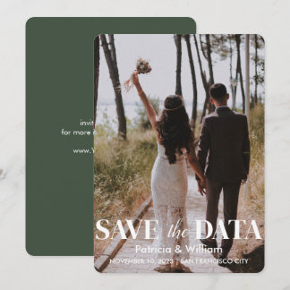 Moderne Save the Date-Waldgrüne Foto-Hochzeit Einladung