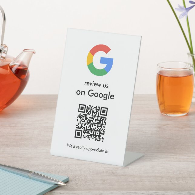 Moderne Scan-to-Review-Google-QR-Code-Geschäftsbes Sockelschild (In SItu)