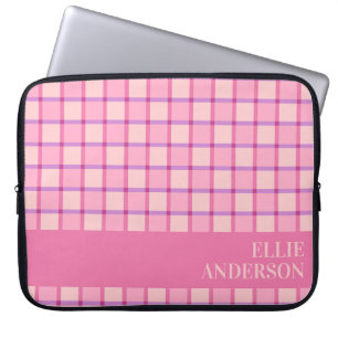 Moderne Schachbrett-Muster Rosa Lila Personalisier Laptopschutzhülle