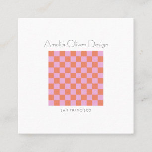 Moderne Schachbrettmuster Rosa Orange Einfache Ben Quadratische Visitenkarte