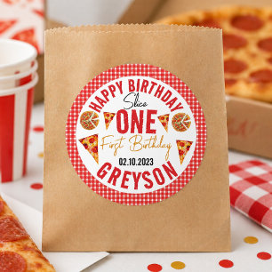 Moderne Scheibe Scheibe Baby Pizza 1. Geburtstag Runder Aufkleber