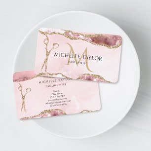 Moderne Schere aus rosa Gold Hairstylist Monogramm Visitenkarte
