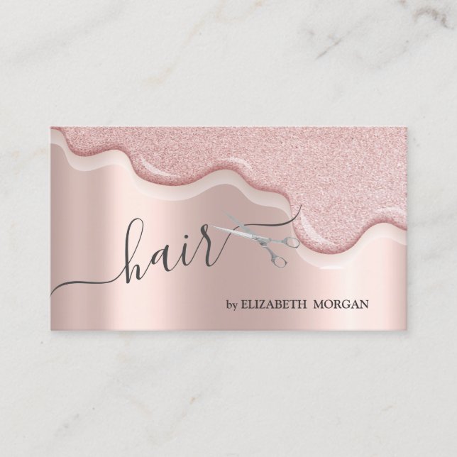 Moderne Schere Glitzer Tropfen Haare Rose Gold Visitenkarte (Vorderseite)