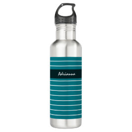 Moderne, schick Aquamarine Streifen mit Namen Edelstahlflasche