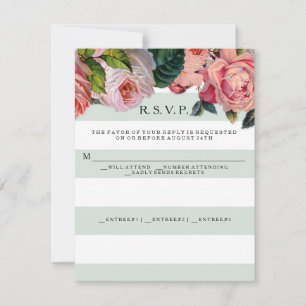 MODERNE, schick, breite Streifen mit Rose, Minzgrü RSVP Karte