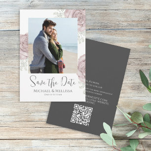 Moderne, schick-dusty Rose Blumencode QR-Code Save The Date