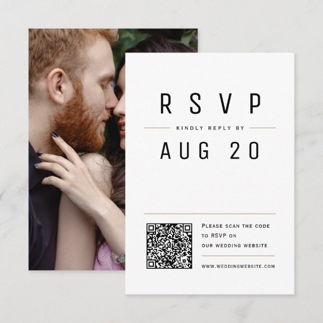 Moderne schick einfache Typografie QR-Code Hochzei RSVP Karte (Vorne/Hinten)