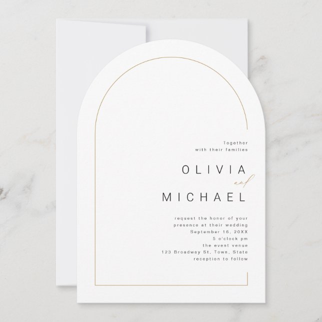 Moderne schick-minimalistische Foto Bogen Hochzeit Einladung (Vorderseite)