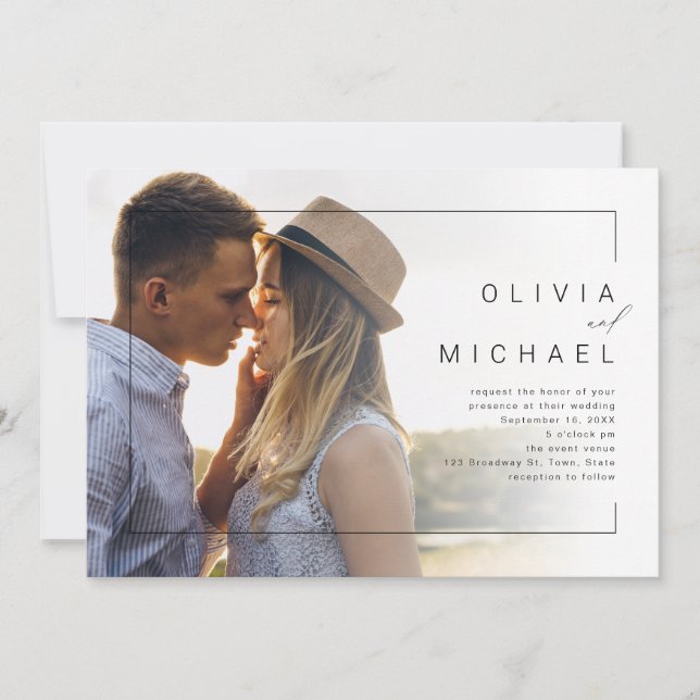 Moderne schick-minimalistische Foto-Hochzeit Einladung (Vorderseite)
