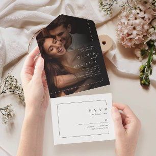 Moderne, schick-minimalistische Foto-Hochzeit in e All In One Einladung