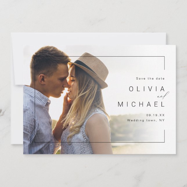 Moderne schick-minimalistische Foto-Hochzeit speic Save The Date (Vorderseite)