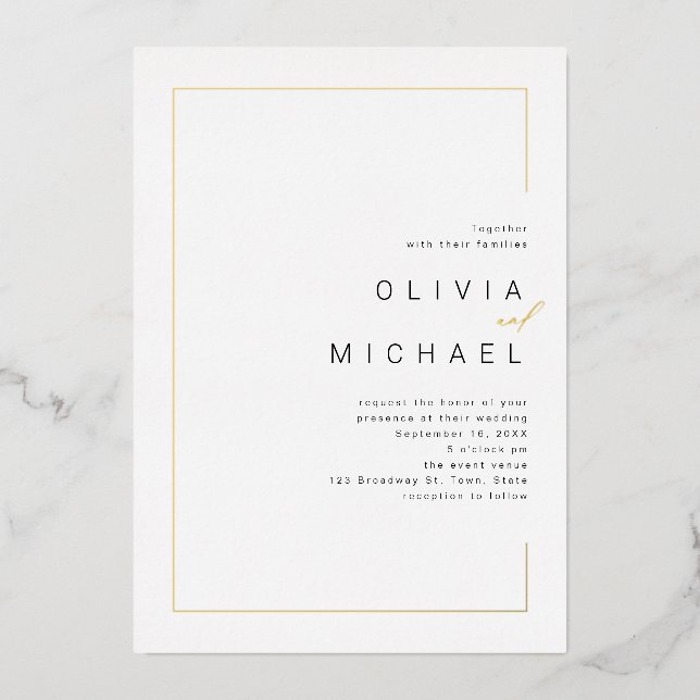 Moderne schick Rahmen minimalistisch Foto Hochzeit Folieneinladung (Vorderseite)