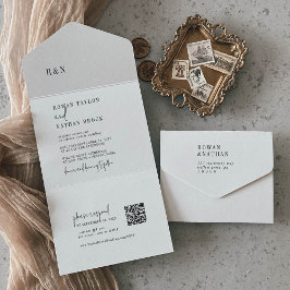 Moderne schick Schwarz-Weiß-QR-Monogramm-Hochzeit All In One Einladung