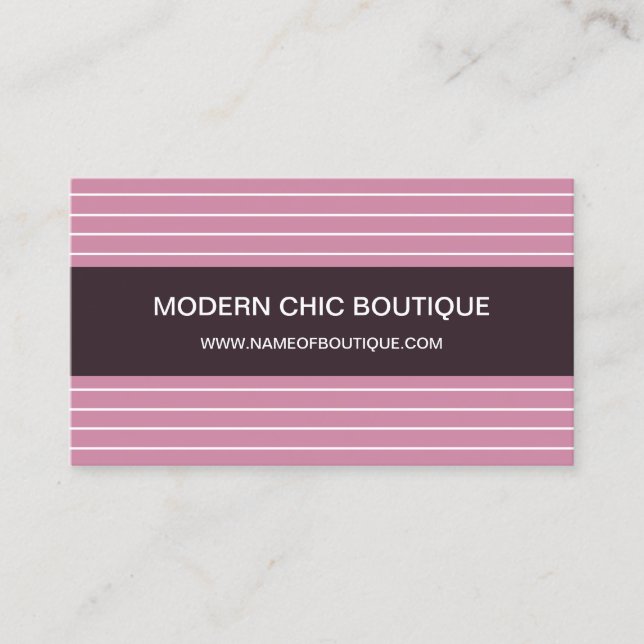Moderne, schick und rosa Streifen Mode Boutique Visitenkarte (Vorderseite)