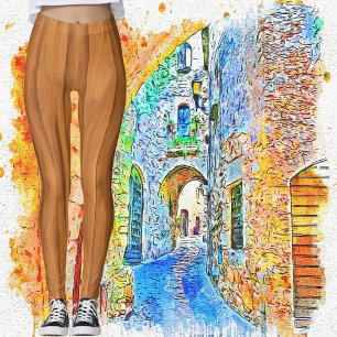Moderne Schicke Abstrakte Kunst Braune Holz Design Leggings