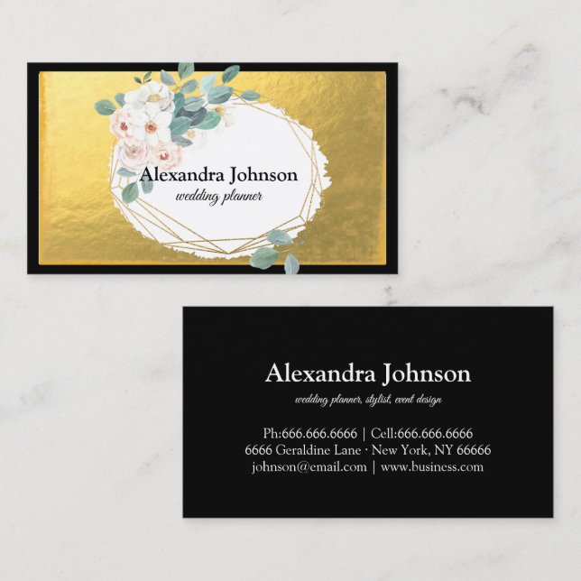 Moderne schicke Black and Gold Foil Luxus Business Visitenkarte (Vorne/Hinten)