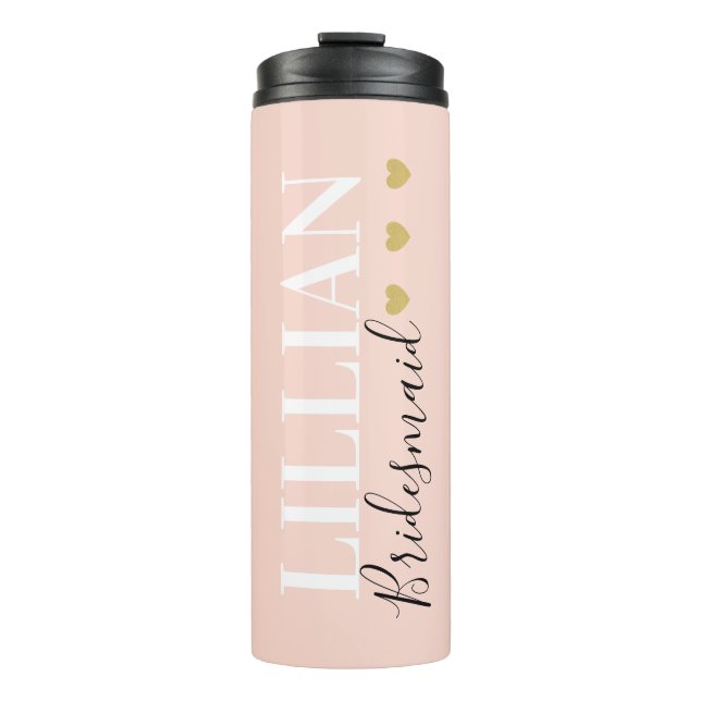 Moderne schicke Bridesmaid Wedding Gold Heart Blus Thermosbecher (Vorderseite)