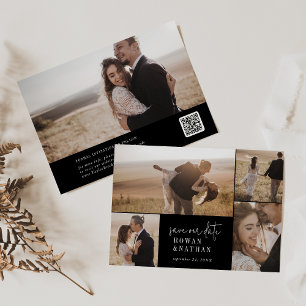 Moderne schicke dunkle Schwarz-FotoCollage Save The Date