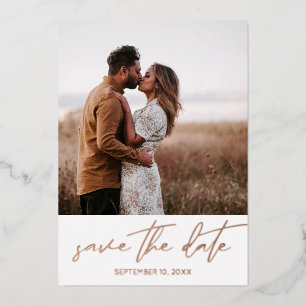 Moderne Schicke Foto Vertikal Save-the-Date Weiß Folieneinladung