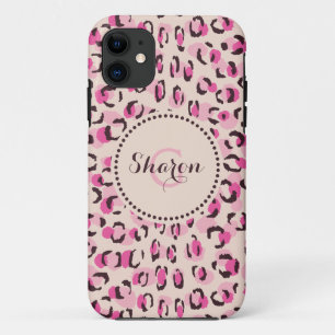 Moderne schicke Gepard-Druck-Muster-Monogramm iPhone 11 Hülle