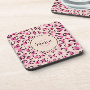 Moderne schicke Gepard-Druck-Muster-Monogramm Getränkeuntersetzer