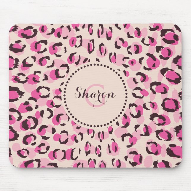 Moderne schicke Gepard-Druck-Muster-Monogramm Mousepad (Vorne)