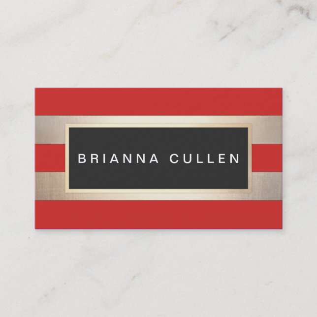 Moderne, schicke gestreifte IMITATE Gold Foil Red Visitenkarte (Vorderseite)
