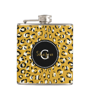 Moderne, schicke Gold-Cheetah-Druck-Muster-Monogra Flachmann