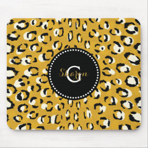 Moderne schicke Gold-Cheetah-Druck-Muster-Monogram Mousepad
